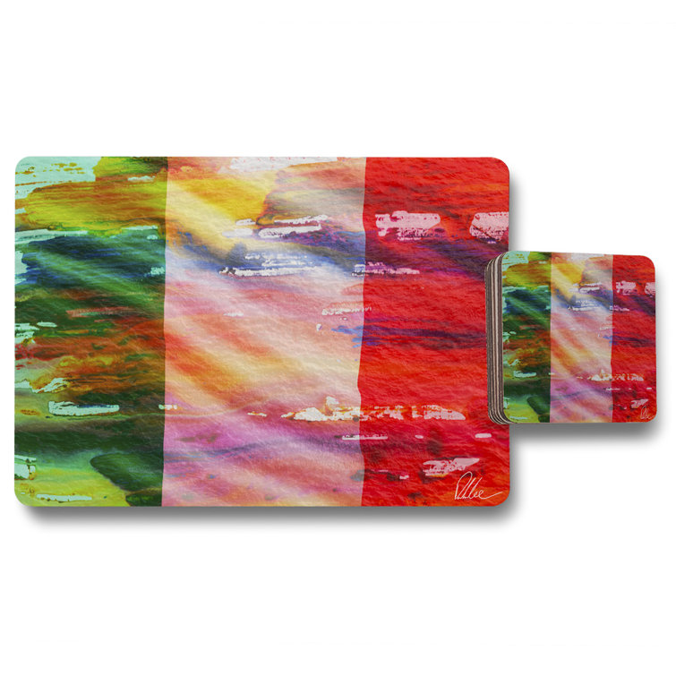 Ebern Designs Italy Flag 12 Piece Cork Placemat and Coaster Set